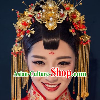 Top Chinese Traditional Wedding Headpieces Hair Jewelry Bridal Hair Clasp Hairpins Set