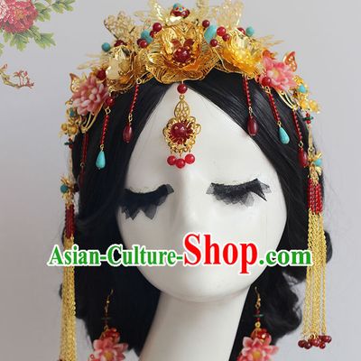 Top Chinese Traditional Wedding Headpieces Hair Jewelry Bridal Hair Clasp Hairpins Set