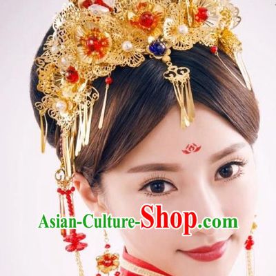 Top Chinese Traditional Wedding Headpieces Hair Jewelry Bridal Hair Clasp Hairpins Set