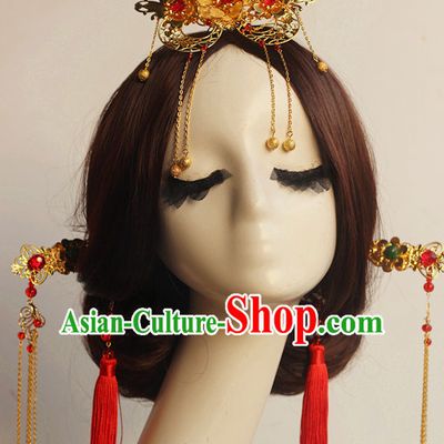 Top Chinese Traditional Wedding Bridal Crown Headpieces Hair Jewelry Bridal Hair Clasp Hairpins Set