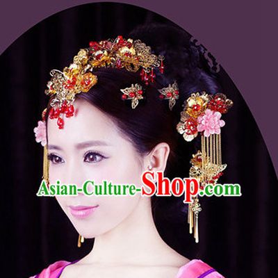 Top Chinese Traditional Wedding Bridal Crown Headpieces Hair Jewelry Bridal Hair Clasp Hairpins Set