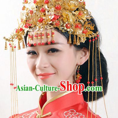 Top Chinese Traditional Wedding Bridal Phoenix Coronet Crown Headpieces Hair Jewelry Bridal Hair Clasp Hairpins Set