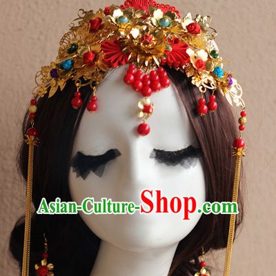 Top Chinese Traditional Wedding Bridal Phoenix Coronet Crown Headpieces Hair Jewelry Bridal Hair Clasp Hairpins Set