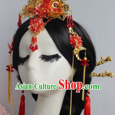 Top Chinese Traditional Wedding Bridal Phoenix Coronet Crown Headpieces Hair Jewelry Bridal Hair Clasp Hairpins Set