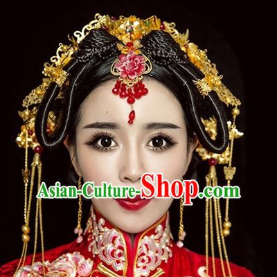 Top Chinese Traditional Wedding Bridal Phoenix Coronet Crown Headpieces Hair Jewelry Bridal Hair Clasp Hairpins Set