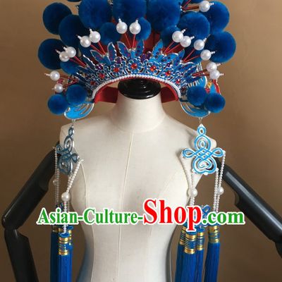Blue Chinese Traditional Opera Phoenix Coronet Hat