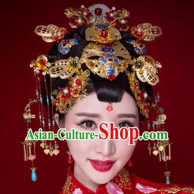 Top Chinese Traditional Wedding Headpieces Hair Jewelry Bridal Hair Clasp Hairpins Set