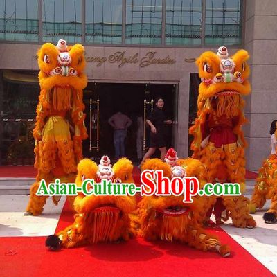 Orange Color Supreme 100_ Natural Wool Chinese Southern Lion Dance Equipments Complete Set