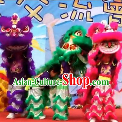 Top 100_ Natural Long Wool School Lion Dance Costumes Complete Set for Teenagers Kids Children Boys Girls