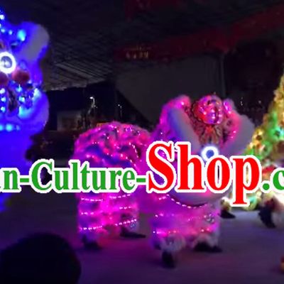 Luminous LED Lights Supreme 100_ Long Natural Wool Chinese Southern Lion Dance Equipments Complete Set