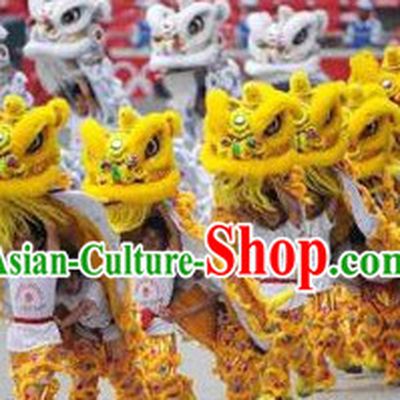 Yellow 2008 Beijing Olympic Games Opening Ceremony 100_ Natural Long Wool Lion Dance Equipments Complete Set
