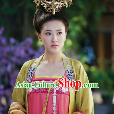 Ancient Chinese Tang Dynasty Princess Black Wigs and Hair Accessories for Women