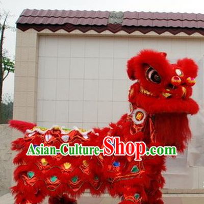 Red 2008 Beijing Olympic Games Opening Ceremony 100_ Natural Long Wool Lion Dance Equipments Complete Set