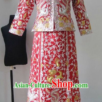 Chinese Classical Mandarin Wedding Dresses Blouse and Skirt Complete Set for Brides