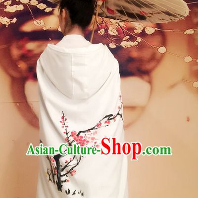 Short Traditional Chinese Style Mantle Cape with Hands Painted Plum Blossom