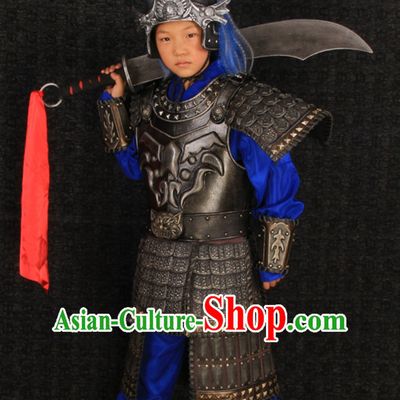 Top Chinese Ancient General Body Armor Costumes and Helmet Complete Set for Children Kids