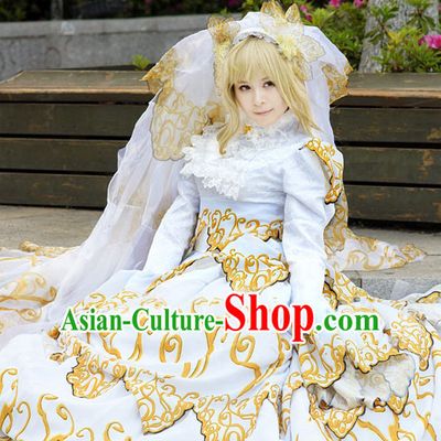 Custom Made Cosplay Wedding Costumes and Headwear Complete Set for Women or Girls