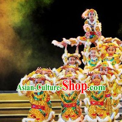 Chinese Stage Performance Lion Dancing Costumes Complete Set for Kids