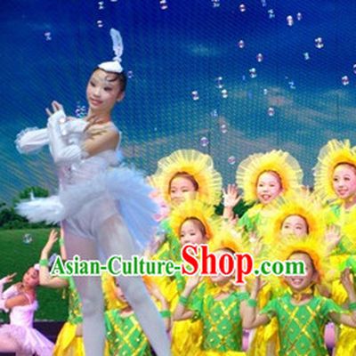 Chinese Stage Performance Sunflower Dance Costumes Complete Set for Kids