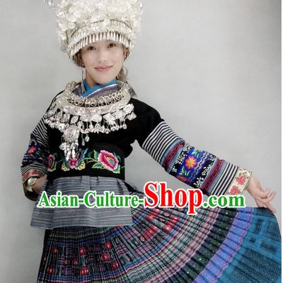 Traditional Chinese Hmong Dress Miao Clothing Cloth China Attire Oriental Dresses Complete Set for Women