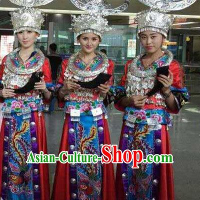 Traditional Chinese Hmong Dress Miao Clothing Cloth China Attire Oriental Dresses Complete Set for Women