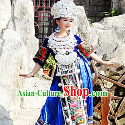 Traditional Chinese Hmong Dress Miao Clothing Cloth China Attire Oriental Dresses Complete Set for Women