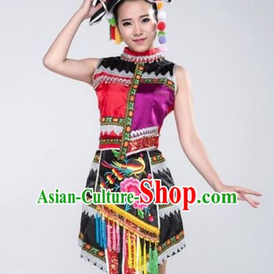 Traditional Chinese Hmong Dress Miao Clothing Cloth China Attire Oriental Dresses Complete Set for Women