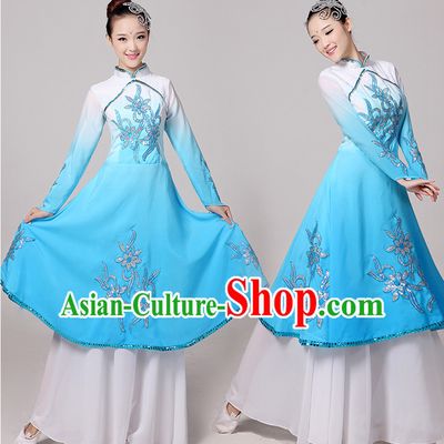 Traditional Chinese Color Transition Gradient Dance Costumes Cloth China Attire Oriental Dresses Complete Set for Women
