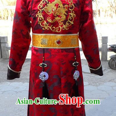 Traditional Chinese Qing Dynasty Prince Emperor Robe Gown Clothing and Hat Complete Set for Men