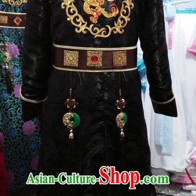 Traditional Chinese Qing Dynasty Prince Emperor Robe Gown Clothing and Hat Complete Set for Men