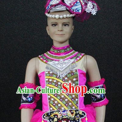 Chinese Mulao Nationality Folk Dance Ethnic Wear China Clothing Costume Ethnic Dresses Cultural Dances Costumes Complete Set for Women Girls