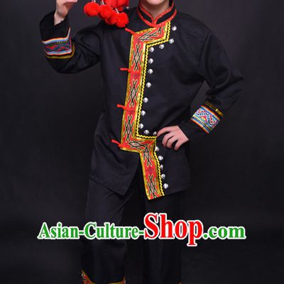 Chinese Yao Nationality Folk Dance Ethnic Wear China Clothing Costume Ethnic Dresses Cultural Dances Costumes Complete Set for Men Boys