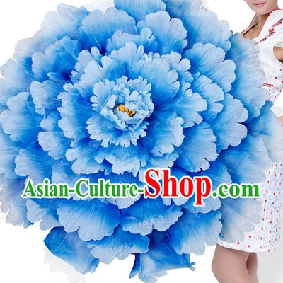 Blue Traditional Dance Peony Umbrella Props Flower Umbrellas Dancing Prop Decorations