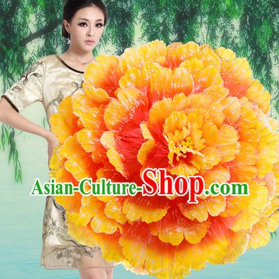 Yellow Traditional Dance Peony Umbrella Props Flower Umbrellas Dancing Prop Decorations for Women Men Adults