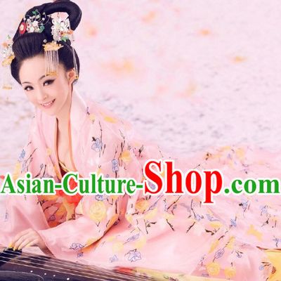 Chinese Traditional Dress Clothing Hanfu National Costumes China Gown Wear and Hair Accessories Complete Set