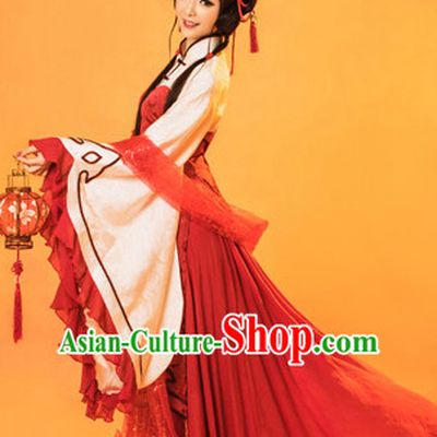 Chinese Traditional Mandarin Dress Clothing Hanfu National Costumes China Gown Wear and Hair Accessories Complete Set