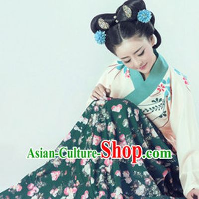Chinese Traditional Mandarin Dress Clothing Hanfu National Costumes China Gown Wear and Hair Accessories Complete Set