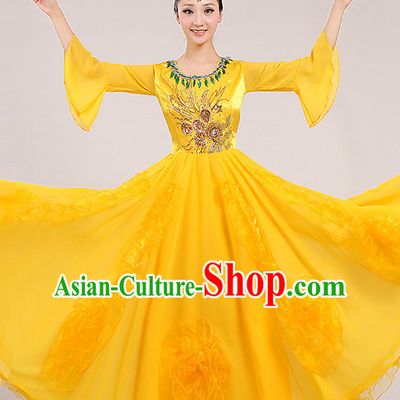 Yellow Chinese Dance costume Dance Classes Uniforms Folk Dance Traditional Cultural Dance Costumes Complete Set