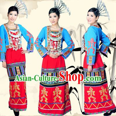 Chinese Folk Dance Ethnic Wear China Clothing Costume Ethnic Dresses Cultural Dances Costumes Complete Set