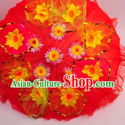 Traditional Dance Props Flower Umbrella Yangge Dancing Prop Folk Decorations for Men Women Adults Kids Children