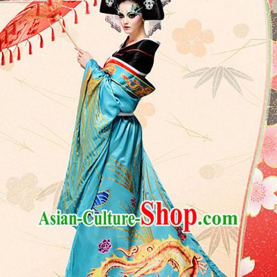 Ancient Tang Dynasty Chinese Imperial Palace Empress Queen Princess Garment Clothing and Hair Jewelry Complete Set for Women