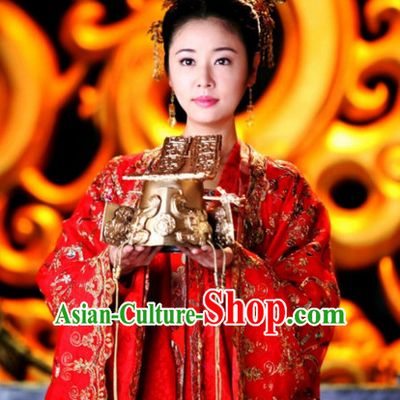 Ancient Chinese Imperial Palace Empress Queen Princess Garment Clothing and Hair Jewelry Complete Set for Wome