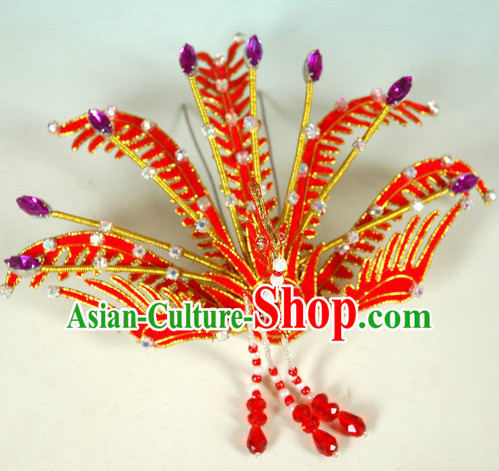 Red Chinese Ancient Opera Style Lady Phoenix Hairpin Headwear Hair Accessories for Women