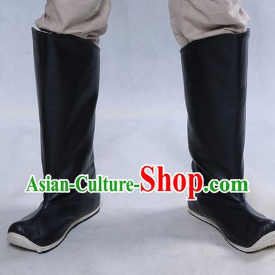 Chinese Ancient Style Black Handmade Leather Boots Shoes for Men
