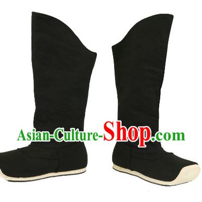 Chinese Ancient Style Black Handmade Fabric Boots Shoes for Men