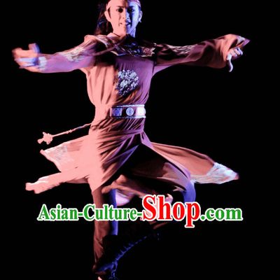 Chinese Classical Dancing Red Chamber Jia Baoyu Romantic Youth Dance Costumes and Headpieces Complete Set for Men