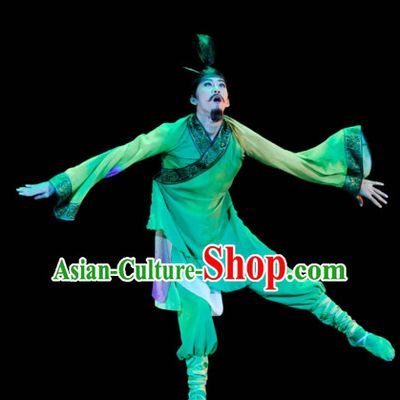 Chinese Classical Dancing Red Chamber Jia Baoyu Romantic Youth Dance Costumes and Headpieces Complete Set for Men
