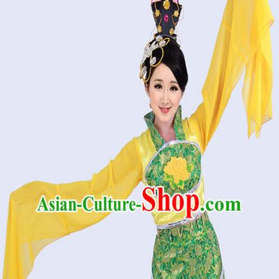 Ancient Yellow Long Sleeve Beauty Dance Costume and Hair Accessories Complete Set