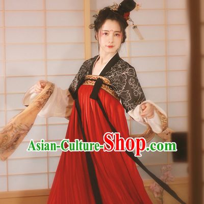 Traditional Chinese Tang Dynasty Noblewoman Garment Blouse Skirt and Hair Jewelry Complete Set for Women
