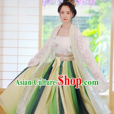 Traditional Chinese Han Dynasty Musician Clothing Blouse Skirt and Hair Jewelry Complete Set for Women